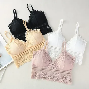 Summer Sexy Lace Tube Top With Chest Pad Women Push Up Bra Beauty Back Lace Top Underwear lace yoke split tie back top