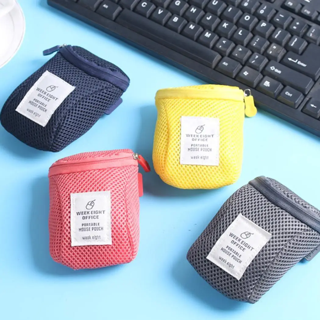 

Portable Travel Wireless Mouse Carrying Pouch Protective Shock proof Yellow, Rose Red, Gray, Blue Organiser Bag