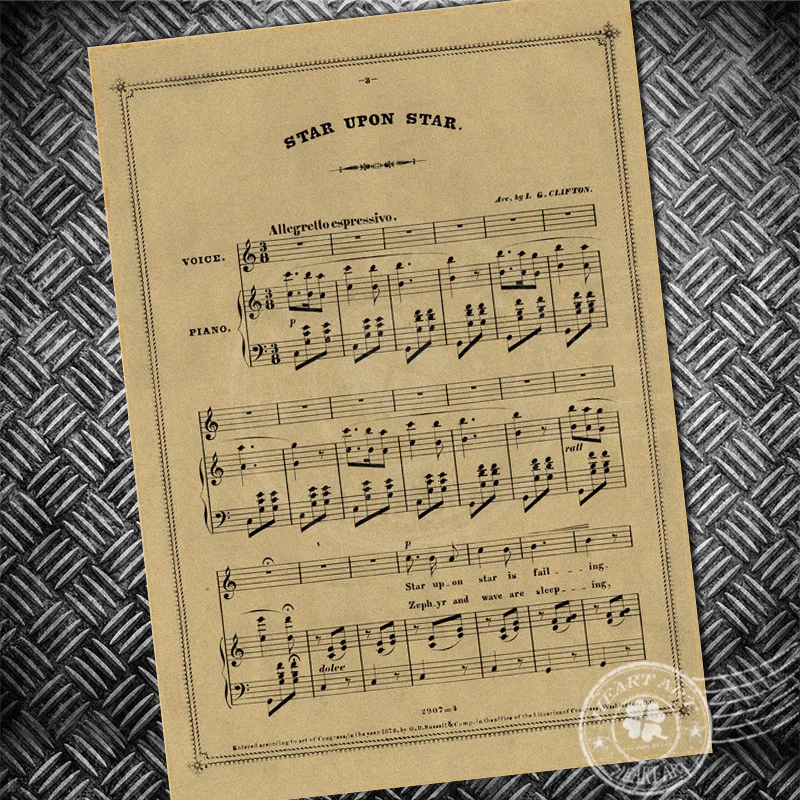 

Vintage poster Musical note stave Retro paper print picture Wall old painting living room design bar cage sign decoration