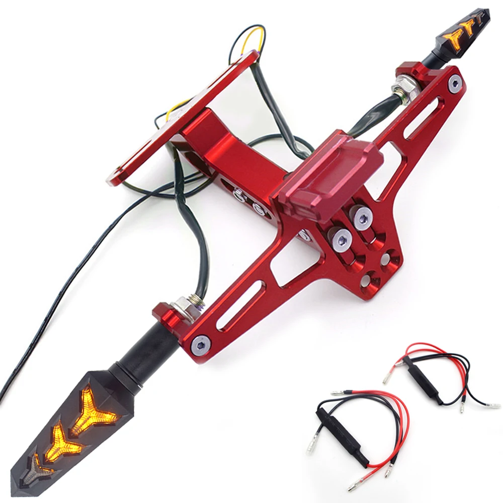  CNC Motorcycle License Plate Bracket holder Adjustable Flow LED for honda xr 400 kawasaki er6n ktm 