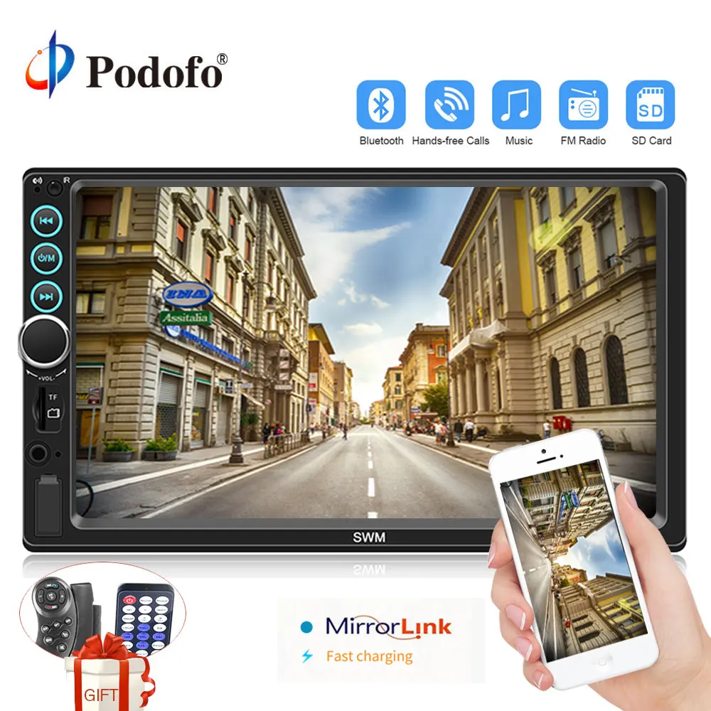 

Podofo Car Radio MP5 2 Din Bluetooth HD 7" Touch Screen 12V In-dash FM Autoradio Auto Media Player with IOS/Android Mirror Link