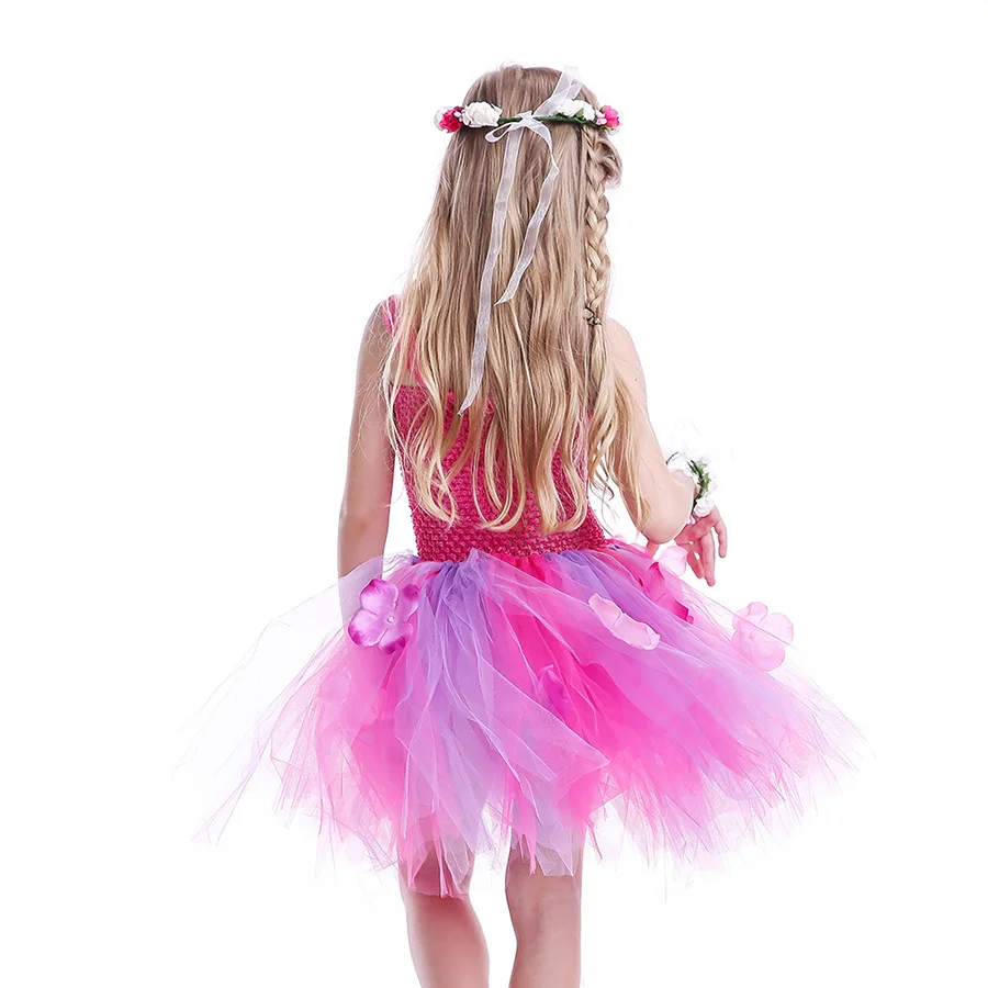 Girls Pink Purple Flowers Tutu Dress Summer Children Crochet Bodice Tulle Clothes (10)