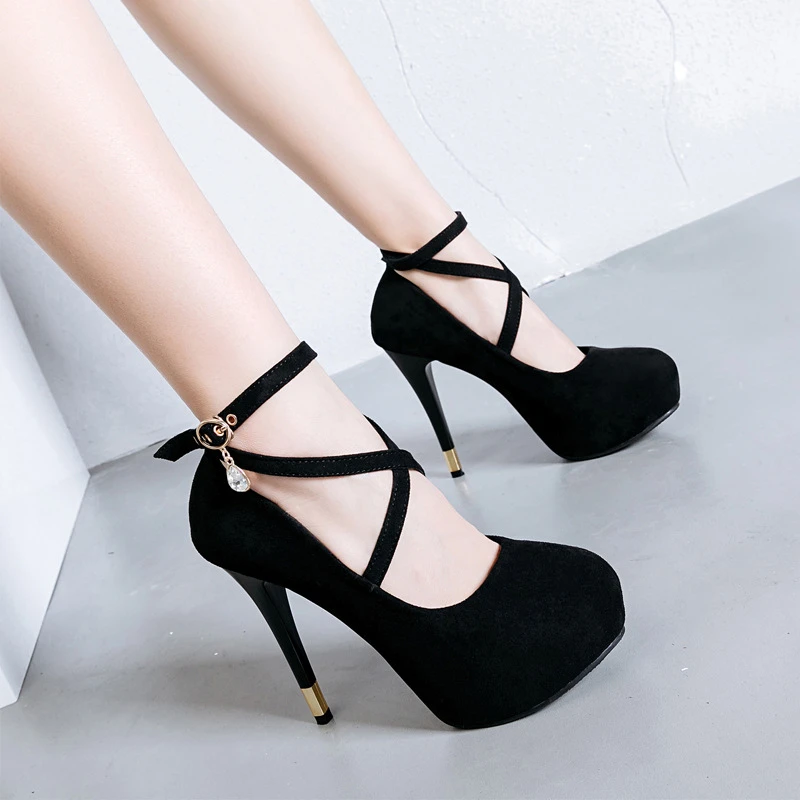 DAOKFPO Brand Big Size Wedding shoes suede high heel single shoes waterproof platform buckle women's shoes Blue Red Black 35-43