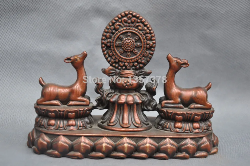 

shitou 00135 10'' China Tibet Talisman Shrine Two Deer Bronze Statue