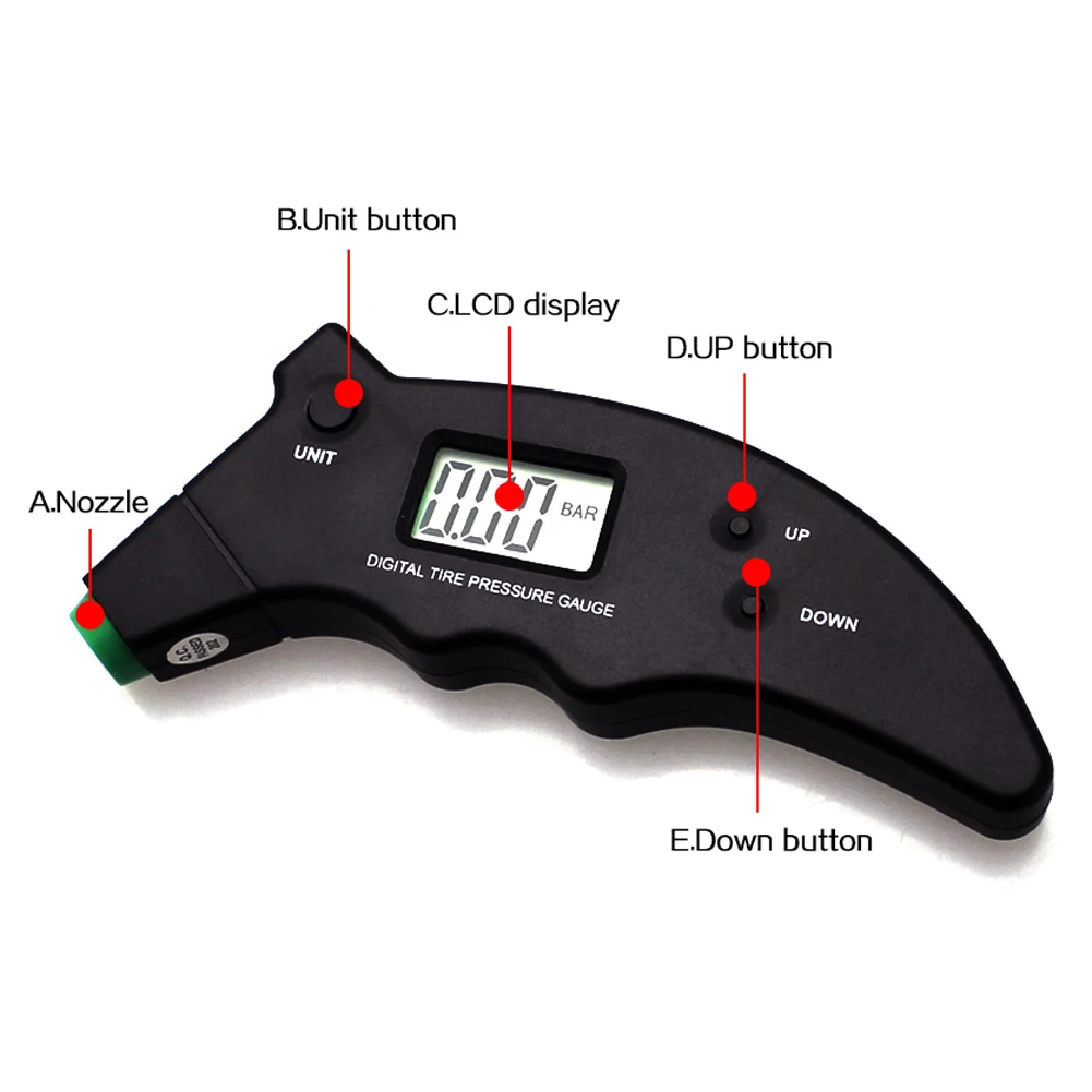 Электронный цифровой манометр, цифровой манометр для автомобильных шин, Высокоточный ЖК-дисплей с подсветкой, 3-150PSI, кнопка вверх-вниз, измеритель давления в шинах
