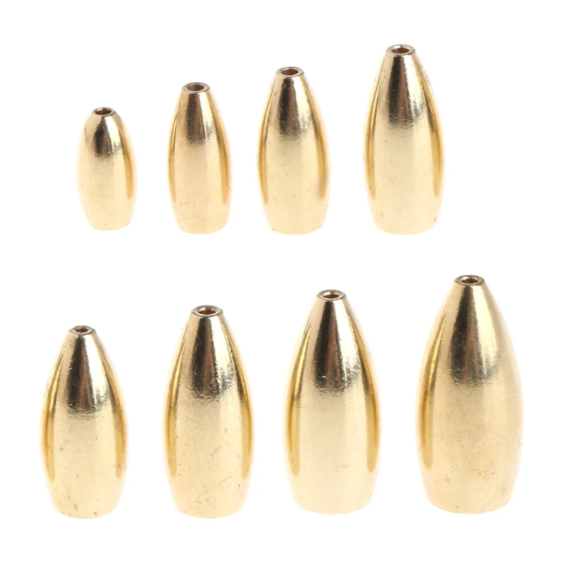 

5 Pcs Oval-shaped Fishing Sinker Copper 8 Size Flipping Bass Weights Gold Accessories Parts