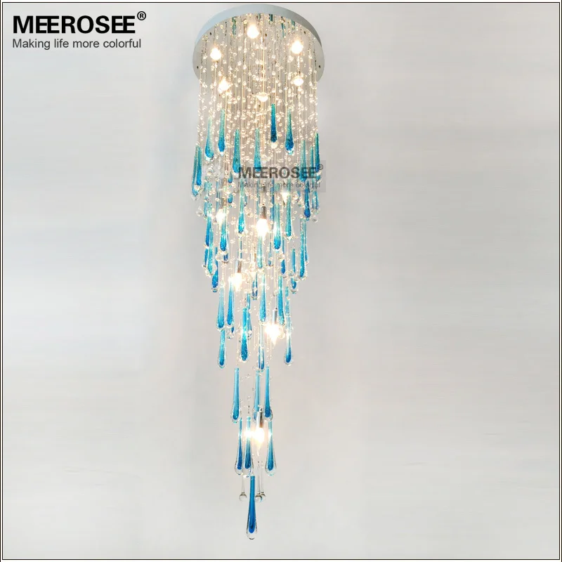 

Luxury Crystal Ceiling Lights Lamparas De Techo Golden Blue Stair Lighting Ceiling Lustre Hotel Flush Mount Luminaire Plafonnier