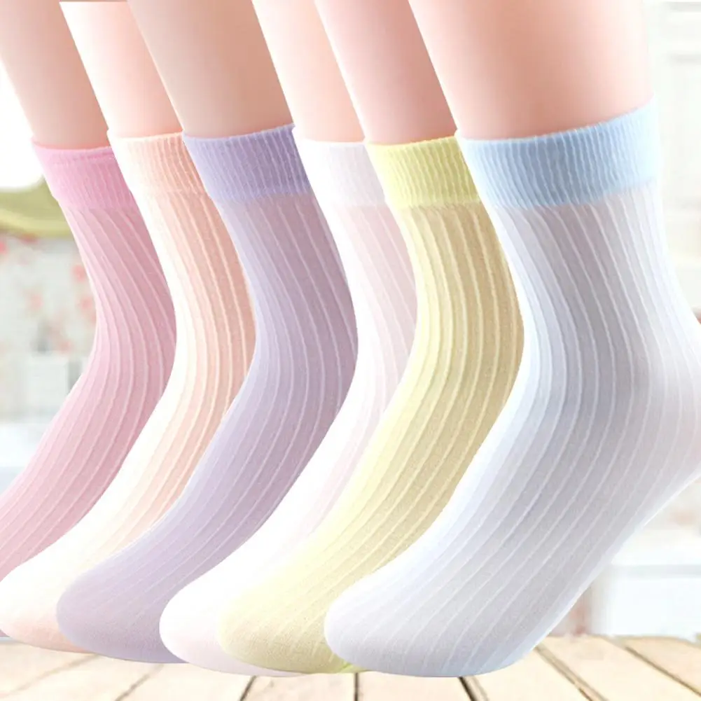 

10 Pairs/Set Summer Over Ankle Socks Stripe Candy Color Elastic Hosiery Ankle Length Soft Breathable for Girl Intimates 6 Color