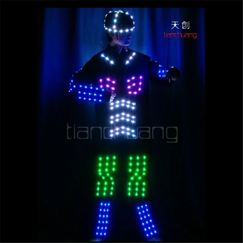 

TC-166 Full color LED light robot costumes party disco wear ballroom dance programmable LED projector men catwalk cloth dj dance