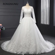 Custom Made Vestido De Noiva 2017 Wedding Dress V neck Sequin Ball Gown Sexy Perspective Tulle full Sleeve Wedding Gown