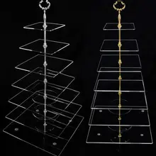 7 уровня Прозрачный акриловый площадь Кристалл торт стенд Стекло Многоуровневое кекс стоять свободно Fedex