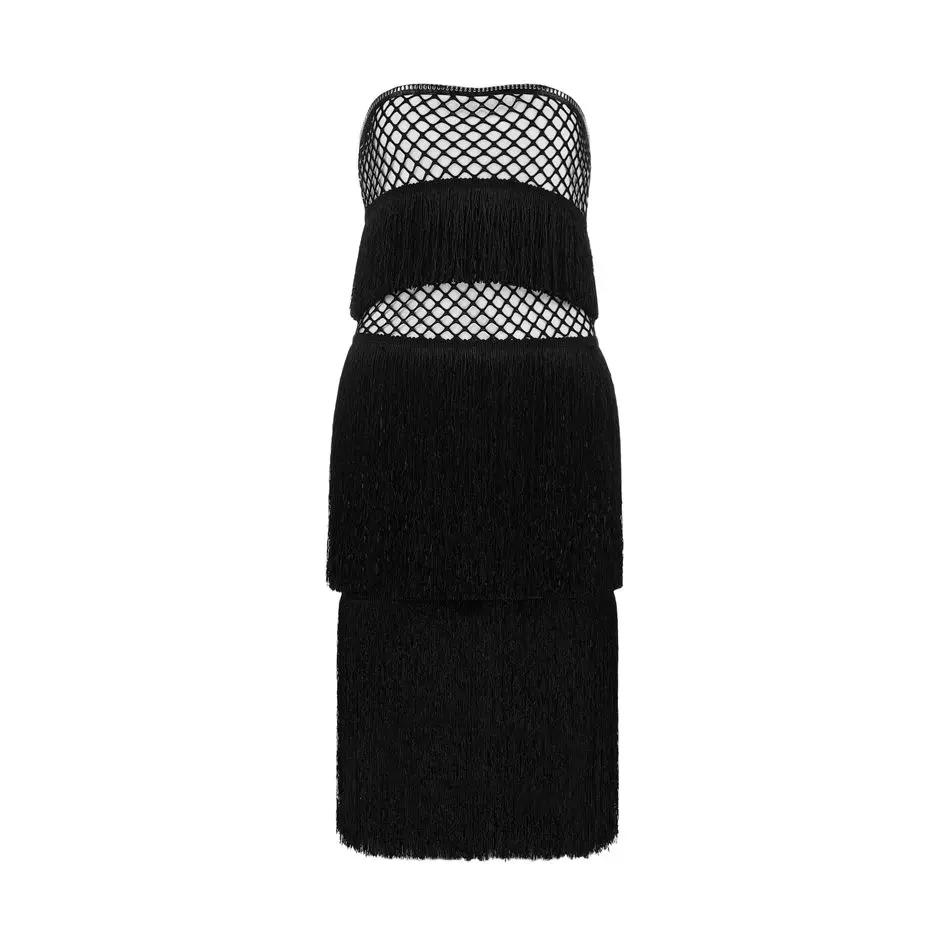 Новейшая мода бандаж знаменитости для вечеринок платье женское черное без рукавов без бретелек с кисточками сексуальное платье для ночного клуба женское платье Vestidos