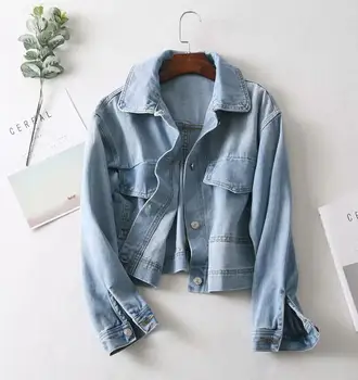

Spring autumn women's vintage casual loose denim jacket female high waist plus size short Jean jacket TB864