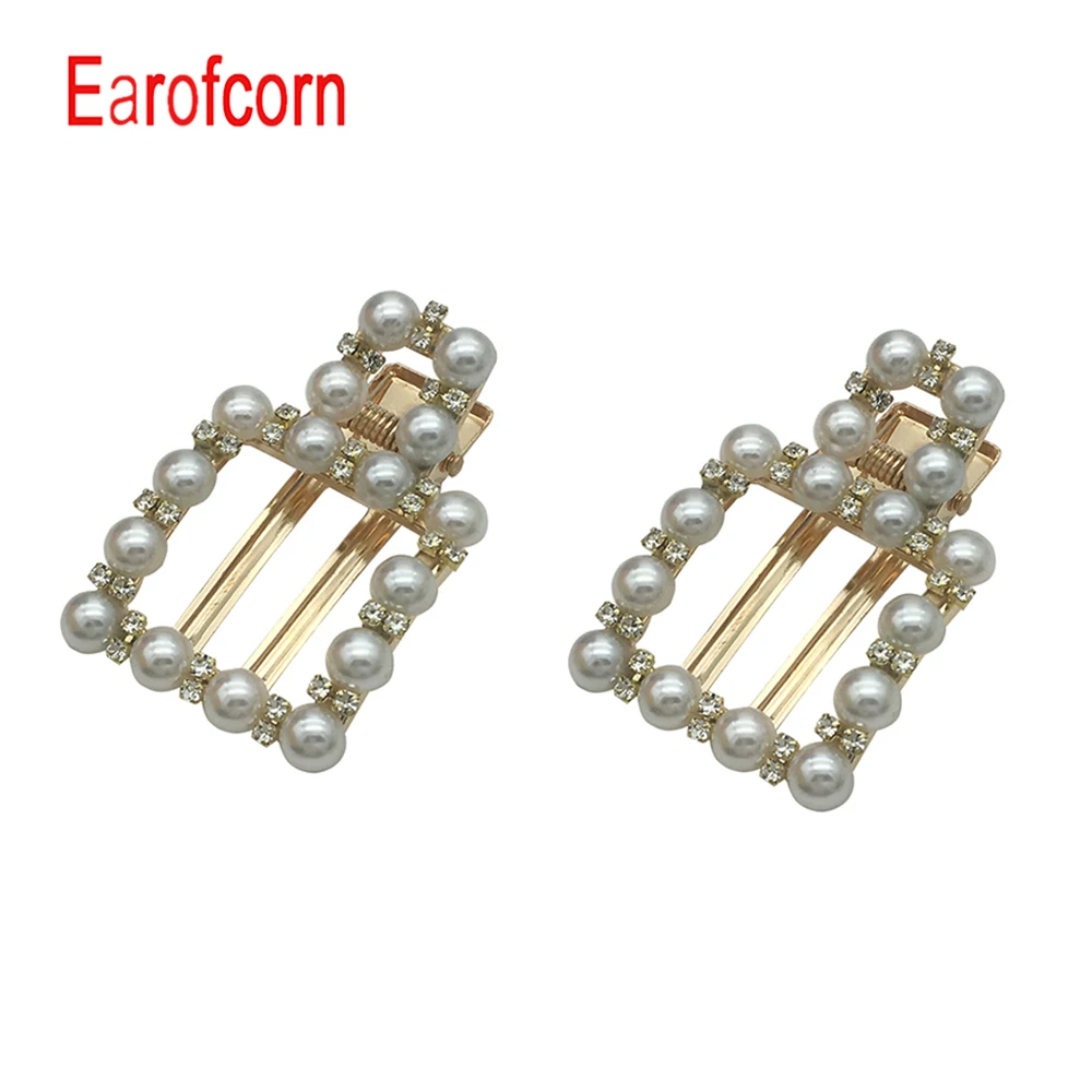

Earofcorn Fashion Girl Shiny Pearl Rhinestone Square Hair Clip Simple Elegant Durable Hair Clip Hair Accessories Gift (1 pair)