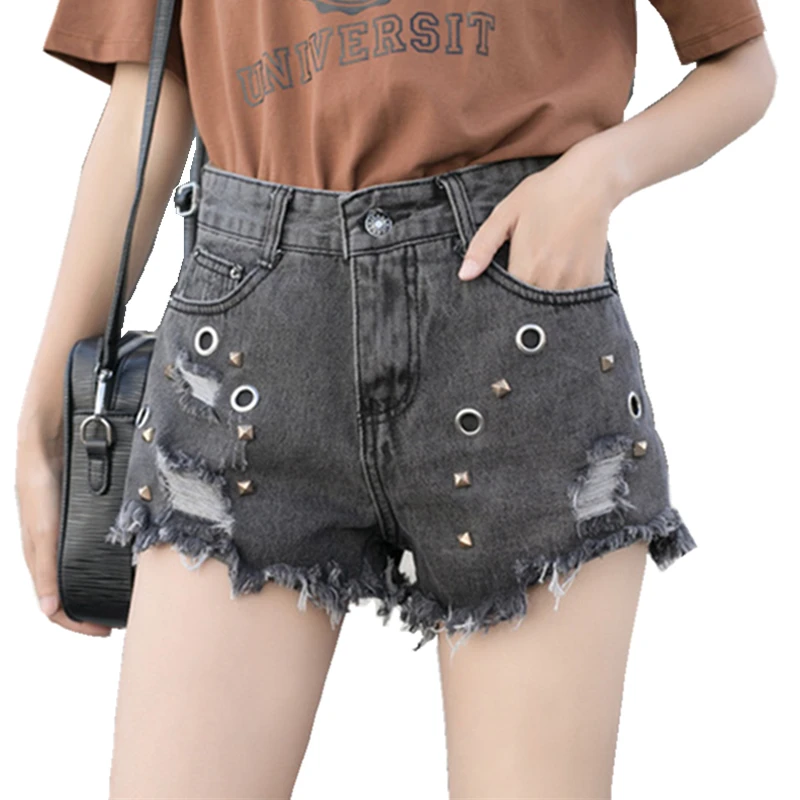 Heyouthoney Sexy summer women denim black ripped short