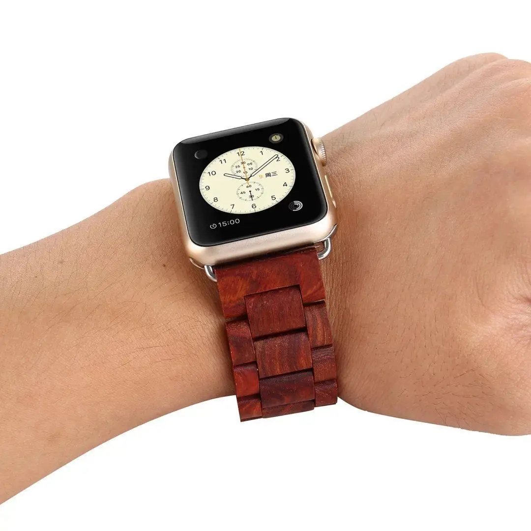 Деревянный ремешок для часов Apple Watch Series 1 2 3, металлический браслет с бабочкой и пряжкой для замены iWatch 38 мм 42 мм