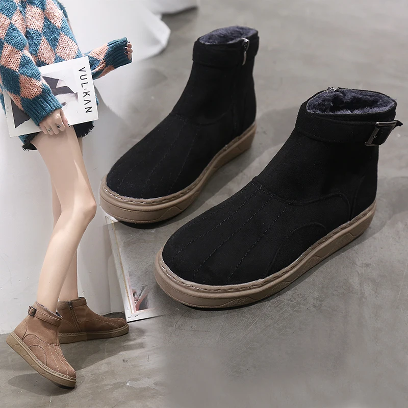 

2018 winter new snow boots women's shoes short boots short tube plus velvet thick warm cotton shoes flat non-slip women's boots