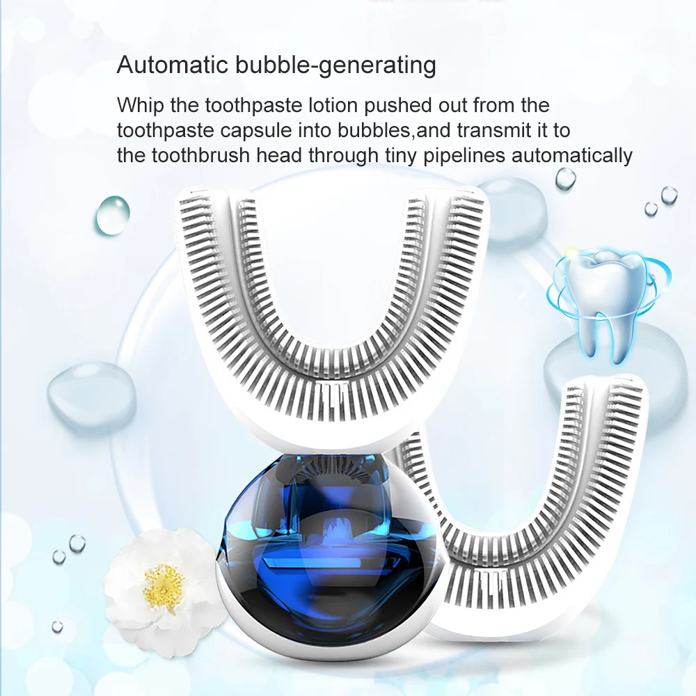 

360 Degrees Sonic Automatic Electric Toothbrush USB Charging Intelligent Teeth Tooth Brush U Type Brush Head 15 Seconds Timer