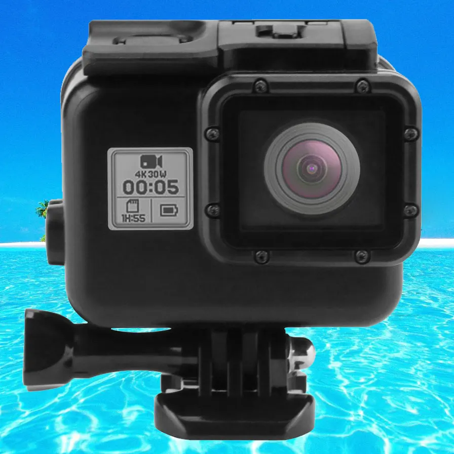 

Black waterproof housing case for Gopro Hero 5/6 camera touchable back door shell cover (need to remove lens cap)