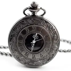 Ретро черный модный серебряный стимпанк кварцевые карманные часы из нержавеющей стали кулон ожерелье для мужчин женщин Подарки унисекс Fob