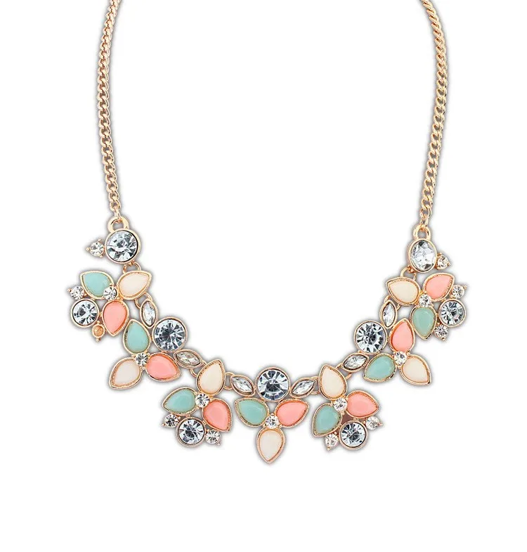 Горячие Collier Femme Мода листьев Rhinestone смолы короткие Для женщин воротник колье Цепочки и ожерелья себе ювелирные изделия N2175