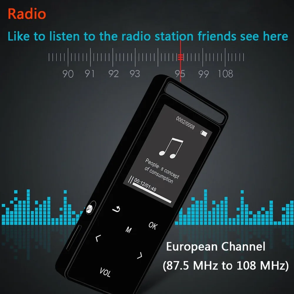 16 Гб Bluetooth MP3 музыкальный плеер с fm-радио/Диктофон, без потерь звука, металлическая сенсорная кнопка, 1,8 цветной экран Walkman