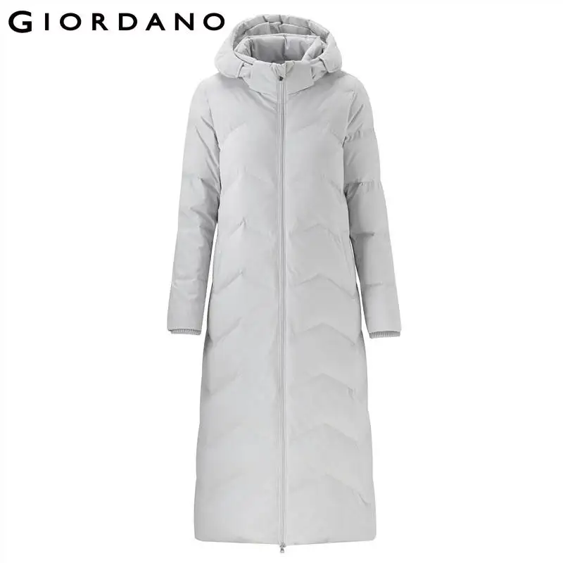 Giordano Women 90% Down Jacket Winter Waterproof Women Down Coat Machine Washable Doudoune Femme Long Length Chaqueta Mujer
