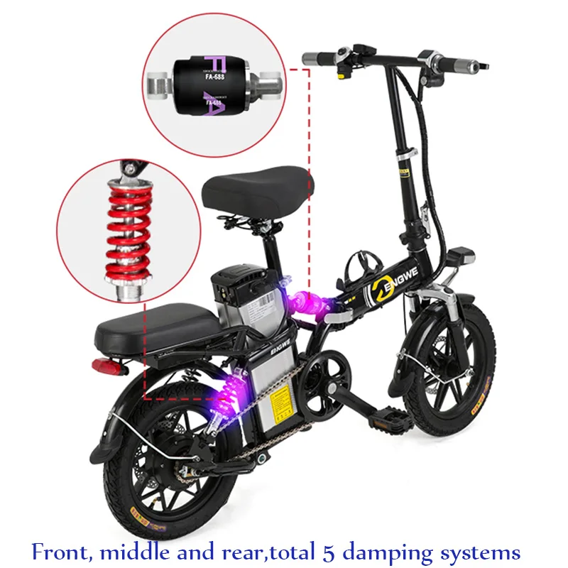 14inch electric bike mini 350W Powerful folding scooter Mountain electric bicycle 48V32A LG Lithium Battery city ebike two seat