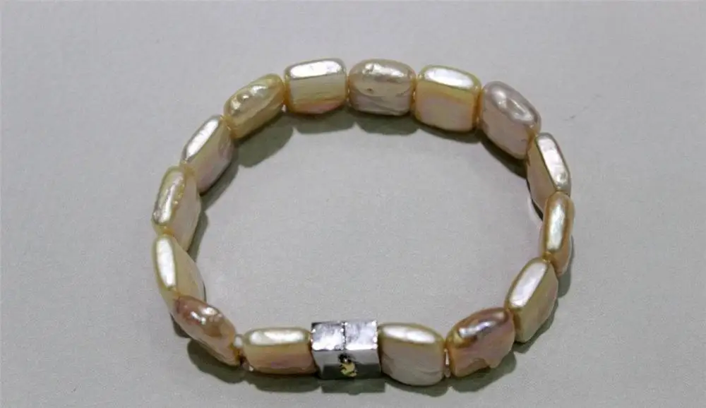 

Natural pink box Freshwater pearl bracelet 11x16mm 7.5INCH"Handmade" No Metal >>free shipping