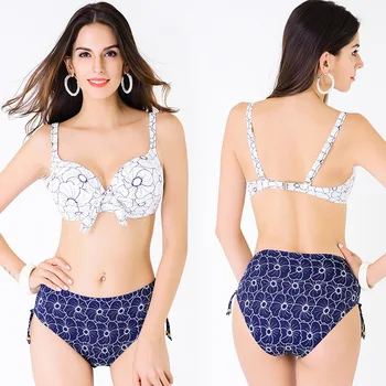 

2018 printing Women Push up Halter Bikinis Swimsuit Sexy Large size Retro Bikini Set Swimwear Female Beachwear Biquini