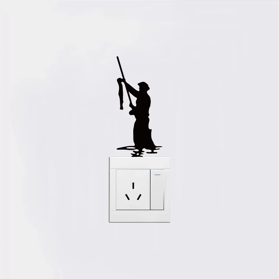 Man Fishing Outdoor Vinyl Switch Sticker Fashion Fisherman Silhouette Wall Sticker for Bedroom Home Decor SW0309
