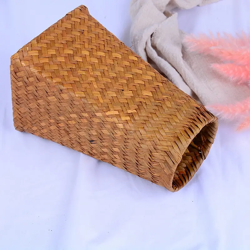 Foldable Handmade Rattan Storage Basket Flower Pot New Seagrass Straw Hanging Woven Garden Plant Handle Toy Storage Container