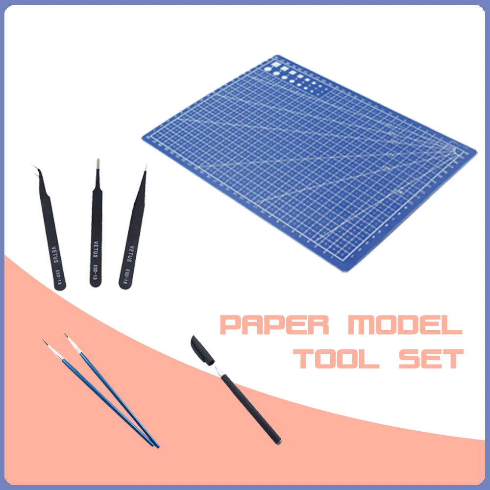 Бумага Модель Набор инструментов 3 пинцетов + 1 резки пластины + 1 резки ручка + 3 Клей Кисть