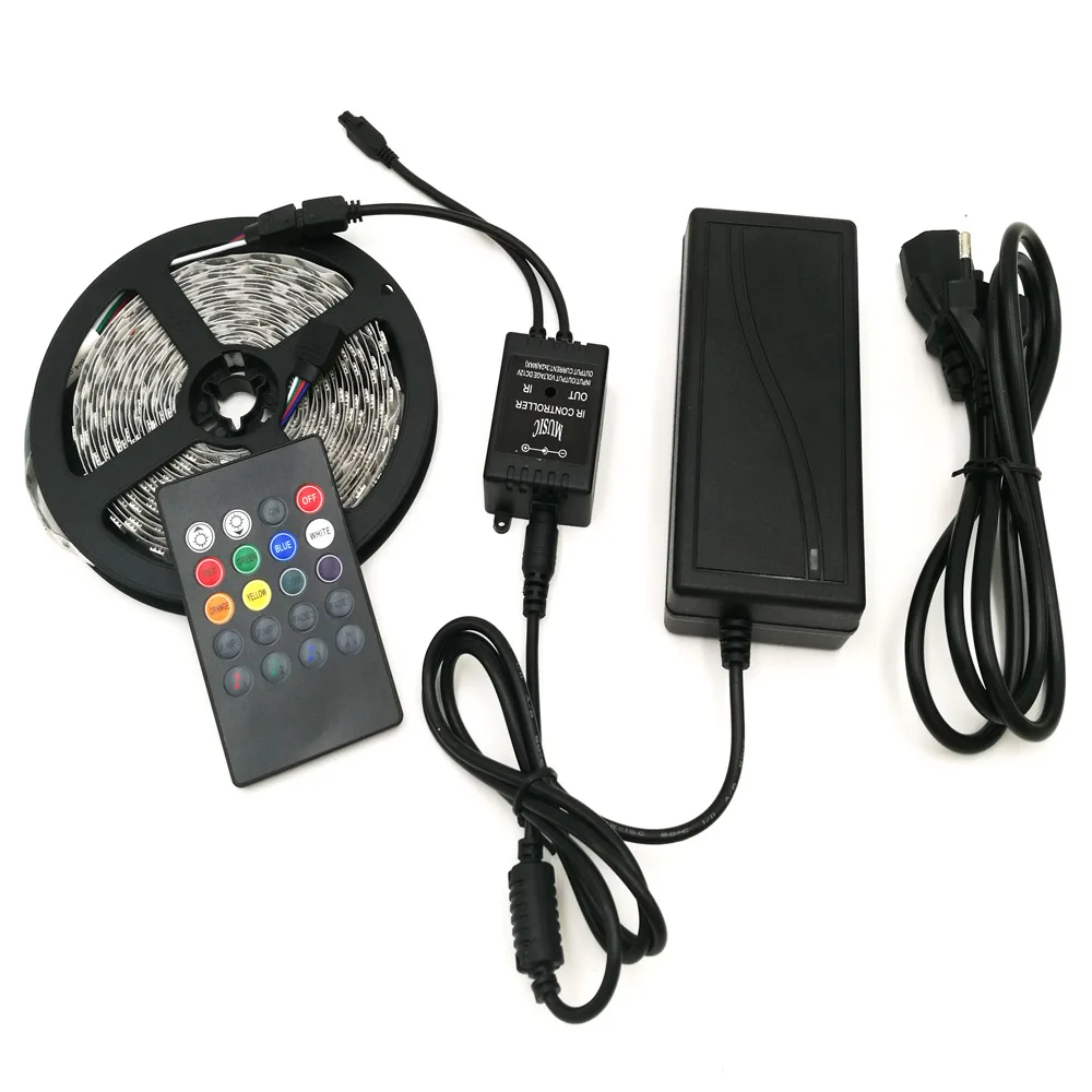 

Music RGB LED Strip Light 5050 60Leds/m led Tape diode ribbon + Music Remote Controller + DC12V adapter 5M 10M set
