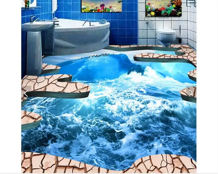 

Custom photo wallpapers 3d flooring painting wallpaper Sea ice to crack the bathroom 3 d floor mural sitting room wall stickers