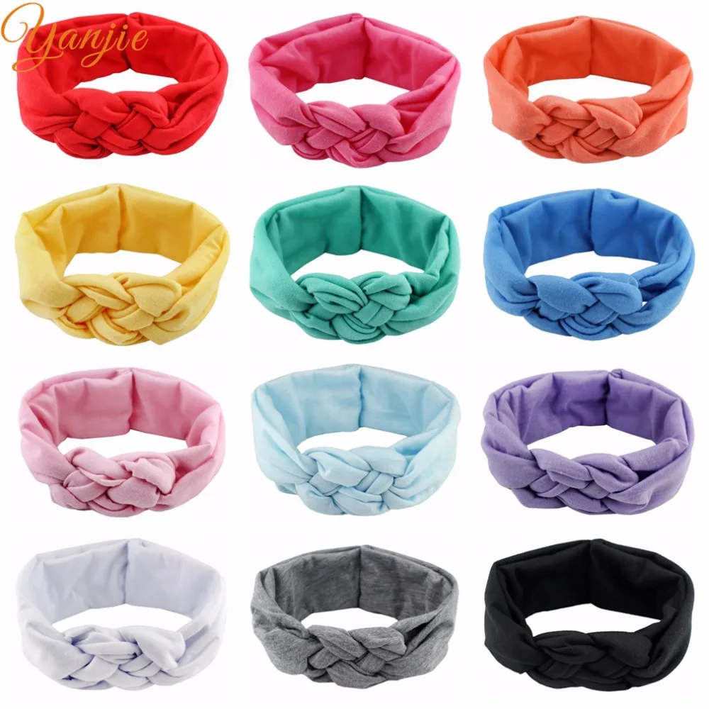 

10pcs/lot Chic Weaving Solid Cotton Knot Headband For Baby Girl Party Headwraps Women DIY Hair Accessories Headwear