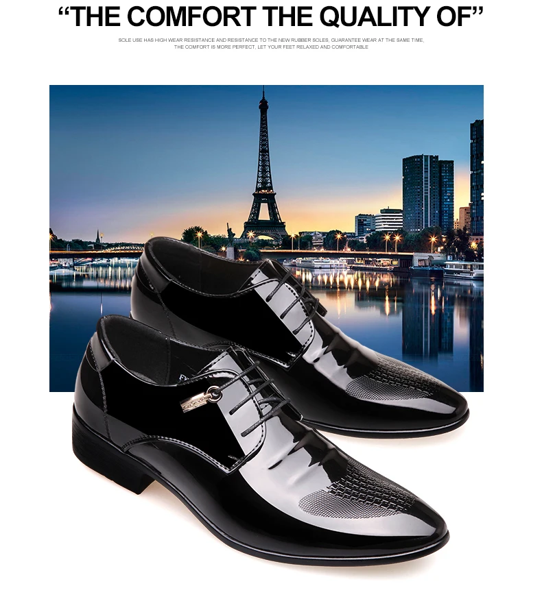 Высокое качество блестящий Искусственная кожа Для мужчин Полуботинки, платье, обувь; модная женская обувь; на шнуровке; свадебные черная обувь Для мужчин s острый носок формальные офисные туфли 99733