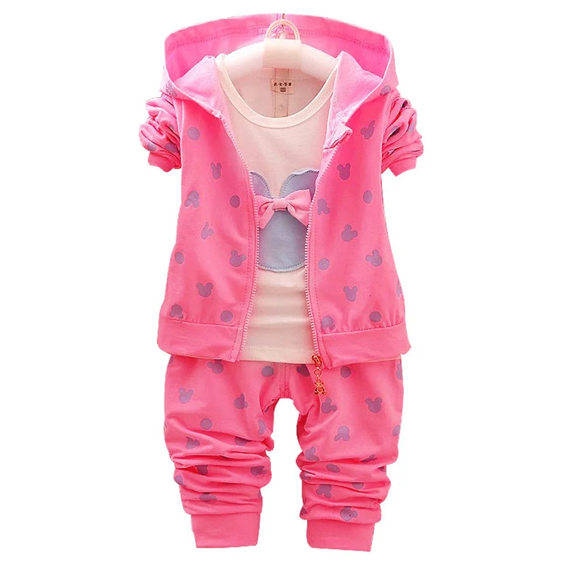 Koop 2020 Nieuwe Kinderen Pak Meisje Minnie Pak Herfst En Winter Kinderkleding Pak Capuchon + T  Shirt + Broek 3 Pcs