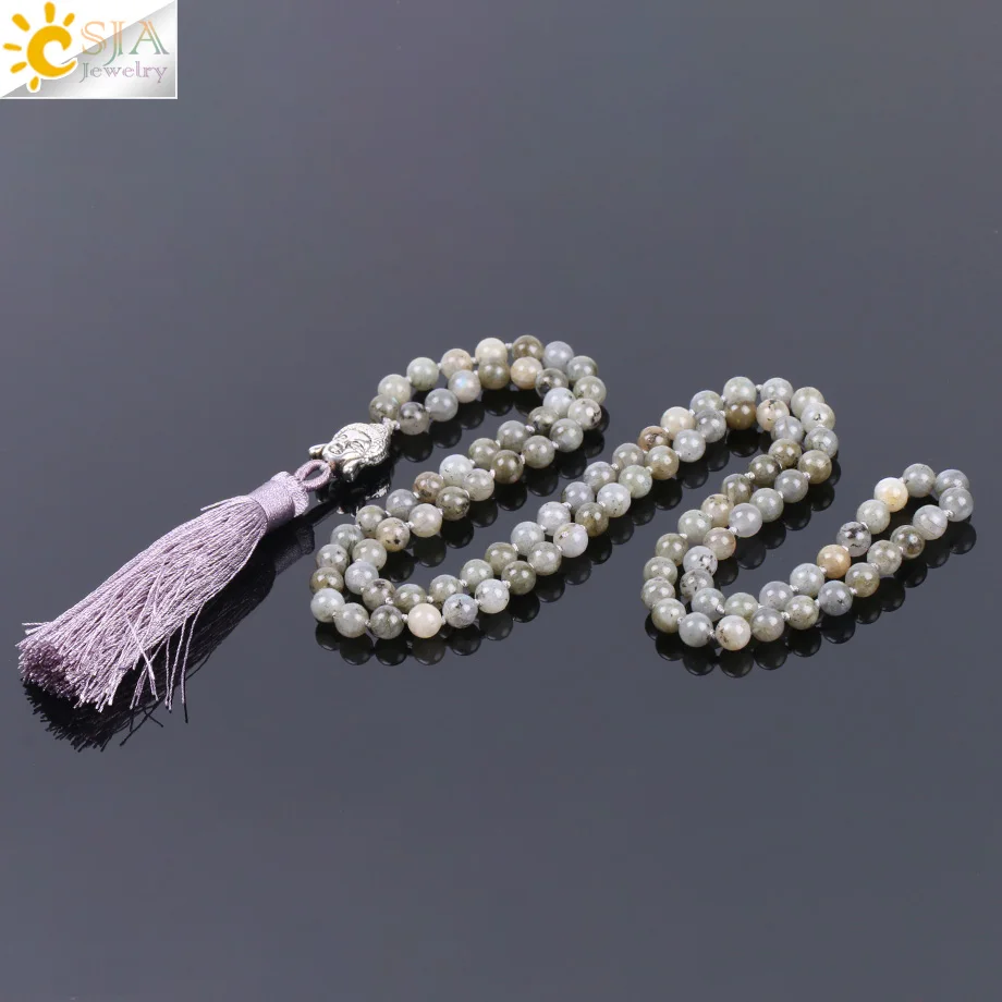 CSJA Boho 6 мм круглые каменные бусины лабрадорит Spectrolite унисекс ожерелье 108 Mala Buddha с