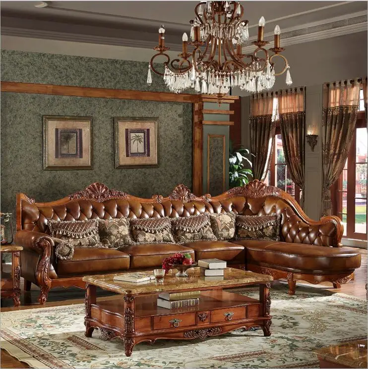 high quality European antique living room sofa furniture genuine leather set 10252 high quality European antique living room sofa furniture genuine leather set 10252