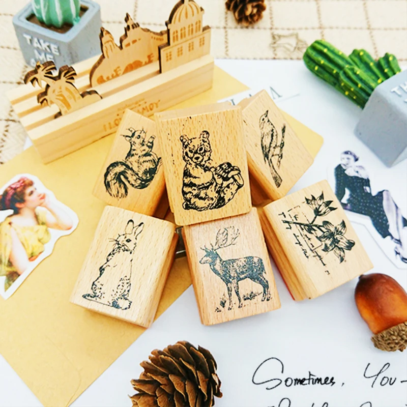 

Forest animals elk squirrel stamp DIY wooden rubber stamps for scrapbooking stationery scrapbooking standard stamp