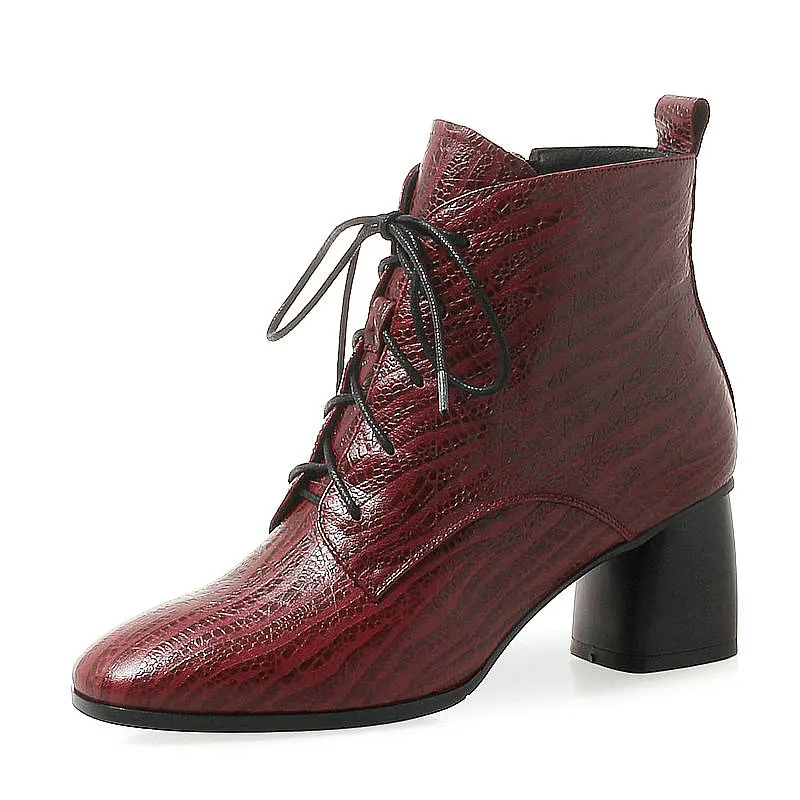 

Women Luxury Genuine Leather Ankle Boots Woman Fashion Square Heel High Heel Shoes Women Winter Shoes Ladies Party Quality Boots