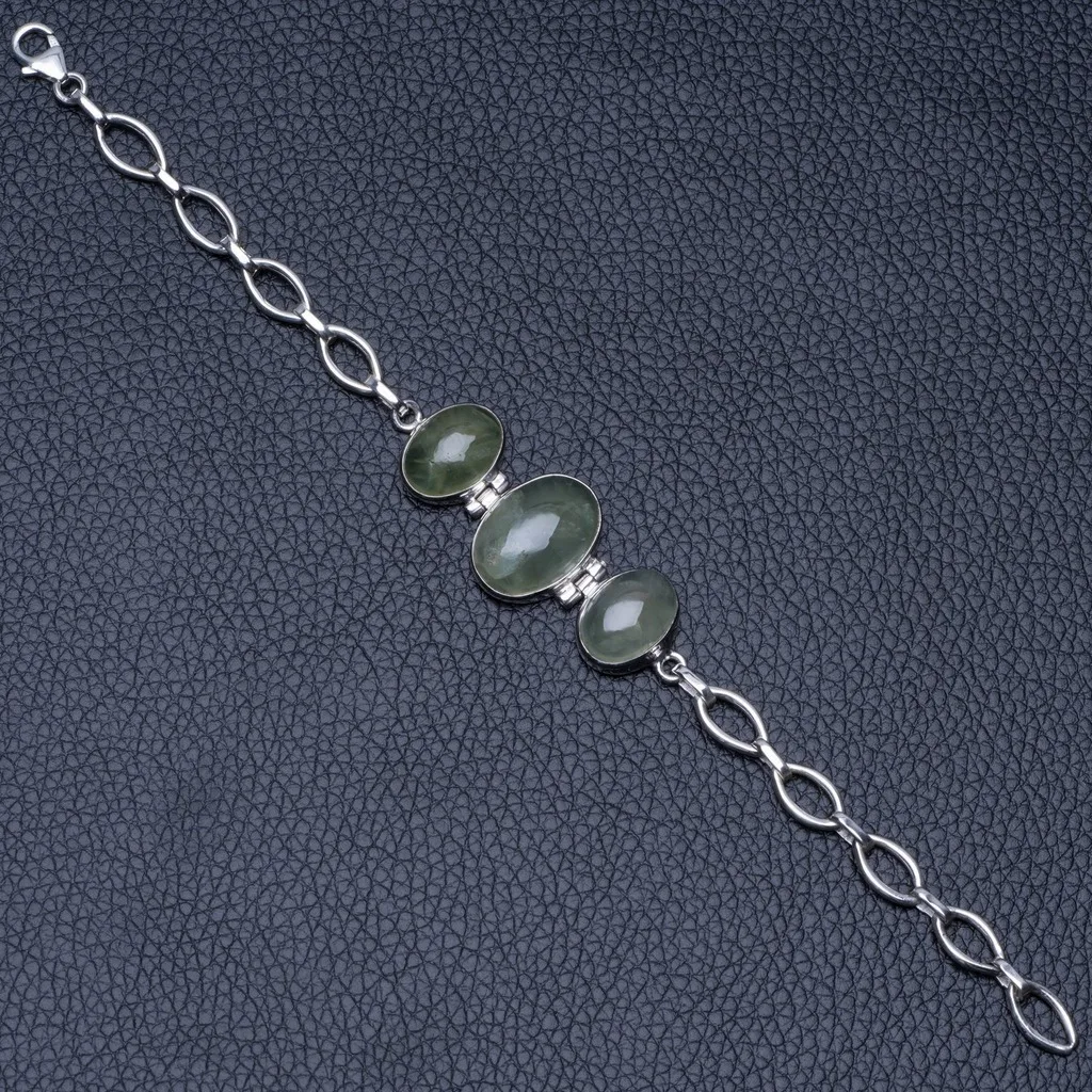 

Natural Prehnite 925 Sterling Silver Bracelet 5 1/4-7 1/2" P2299