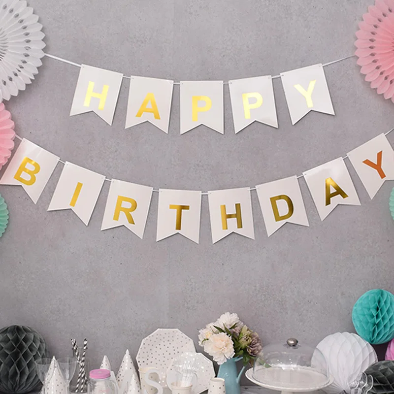 

gold letter Happy birthday banner For Kids Party Decorations Photo Props Adult Favors Supplies Birthday Bunting Garland Flags