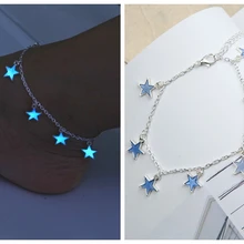 Светящиеся на низкой подошве; женские пляжные Бриз синий пятиугольник с бахромой в виде звезд, с цепочкой на щиколотке Серебряная цепочка оптом для босиком Женские босоножки Guccy