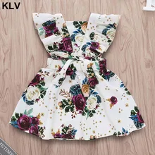 Детское платье для девочек с цветочным принтом розы и квадратным воротником; белое платье принцессы с рукавами-крылышками; подарок на день рождения