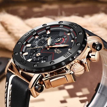 

LIGE New Men's Large Dial Military Sport Watch Men Watch Top Bbrand Fashion Leather Waterproof Quartz Watch Relogio Masculino