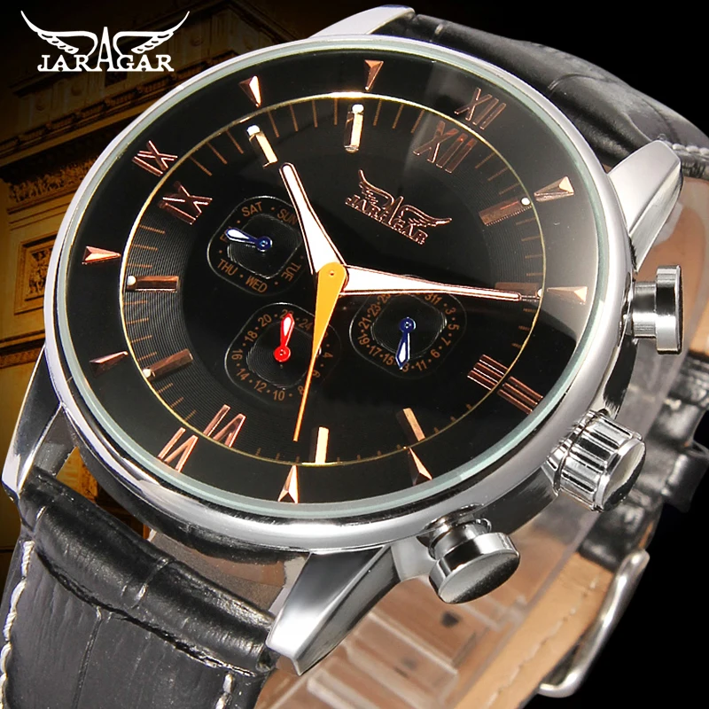 

Jargar High-end 24 Hours Clock Male Gift Business Watch with Genuine Leather Strap Alloy Case