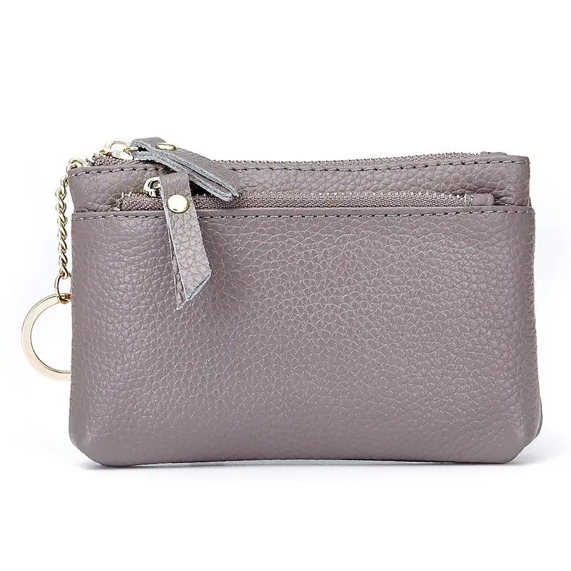 Женский мини-кошелек Zero, Дамский кошелек из натуральной кожи с двойной молнией, Многофункциональный маленький кошелек с рисунком личи, сумка для монет - Цвет: Grey