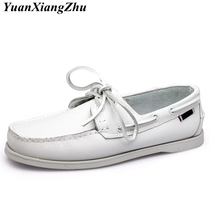

Genuine Leather Men Boat Shoes 2018 Brand Design Hand Sewing Slip-On Mens Loafers Casual Driving Moccasins Business Men Shoes 45